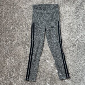 Adidas Kids Heather Gray Leggings with Black Stripes